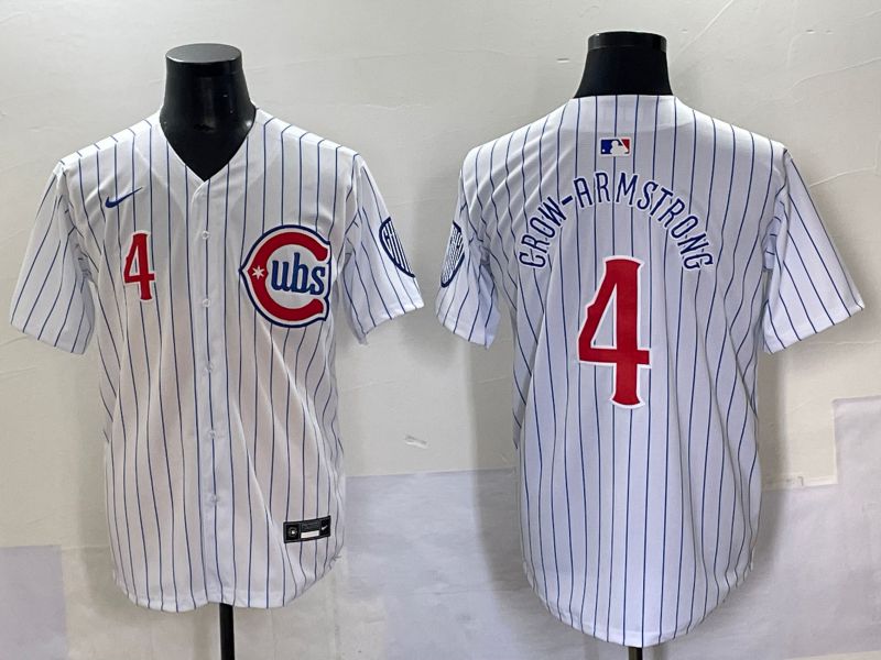 Men 2025 Chicago Cubs #4 Crow-Armstrong White Stripe Fashion Nike MLB Jersey style 7031->chicago cubs->MLB Jersey